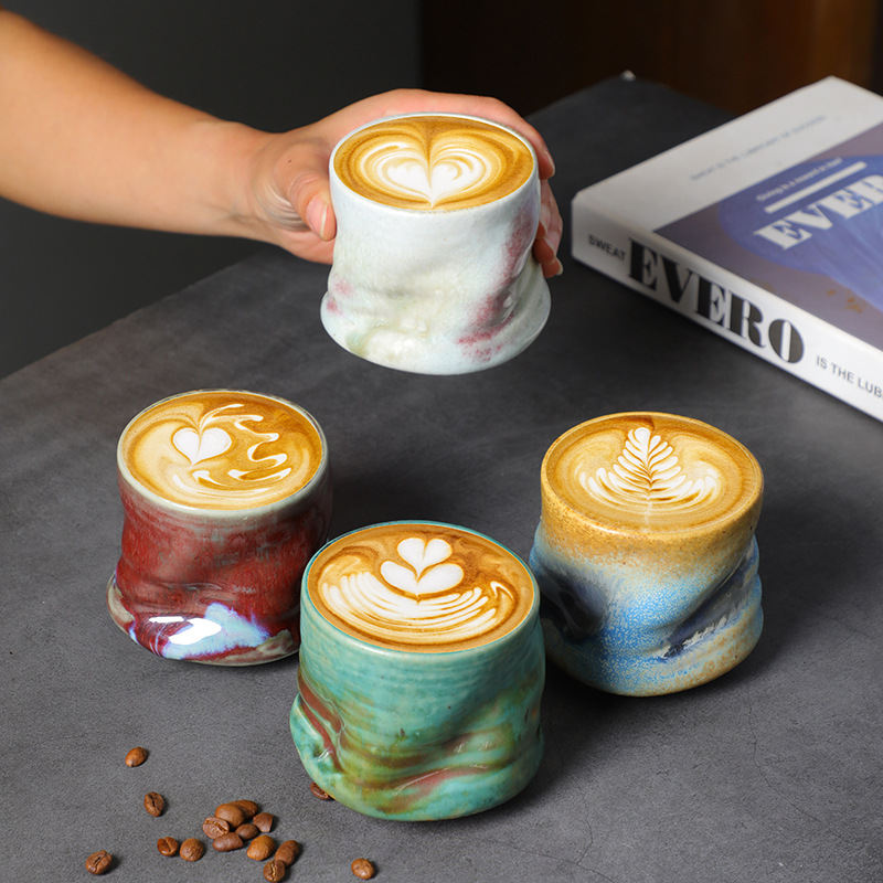 Coffee Tea Latte - Espressotassen aus Steinzeug, handgeklemmte, plissierte Latte-Art-Tassen