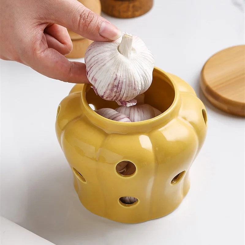 Tea Coffee Sugar Container - Hohler, durchbrochener Keramik-Knoblauch-Vorratsglas mit Deckel, Kürbisform,