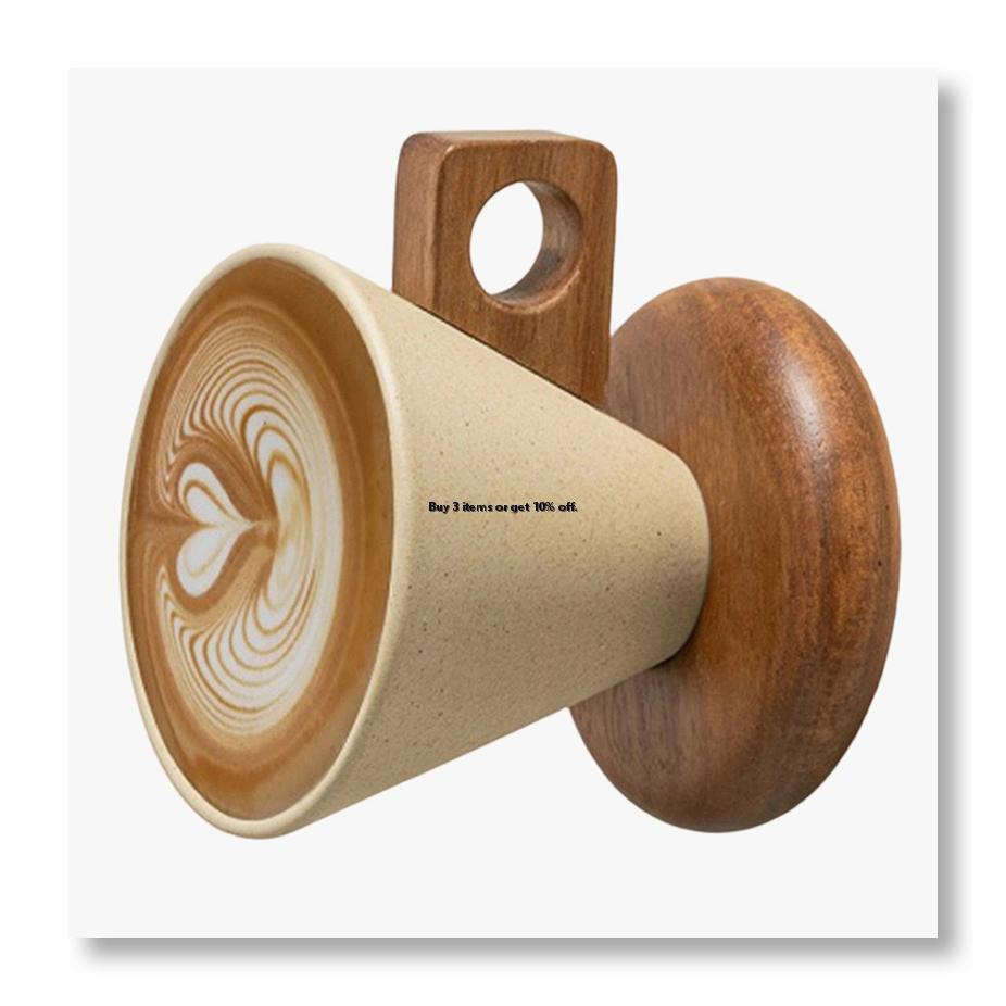 Coffee Tea & Jane - Keramik-Kaffeetasse & Holzlöffel-Set Retro-Kaffeebecher mit Henkel