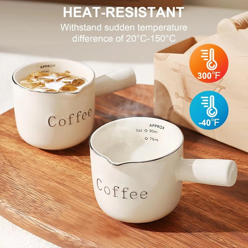 Coffee Tea Cups - Mini-Keramik-Kaffeetasse mit Henkel, V-förmiger Ausgießer, Milchtasse,