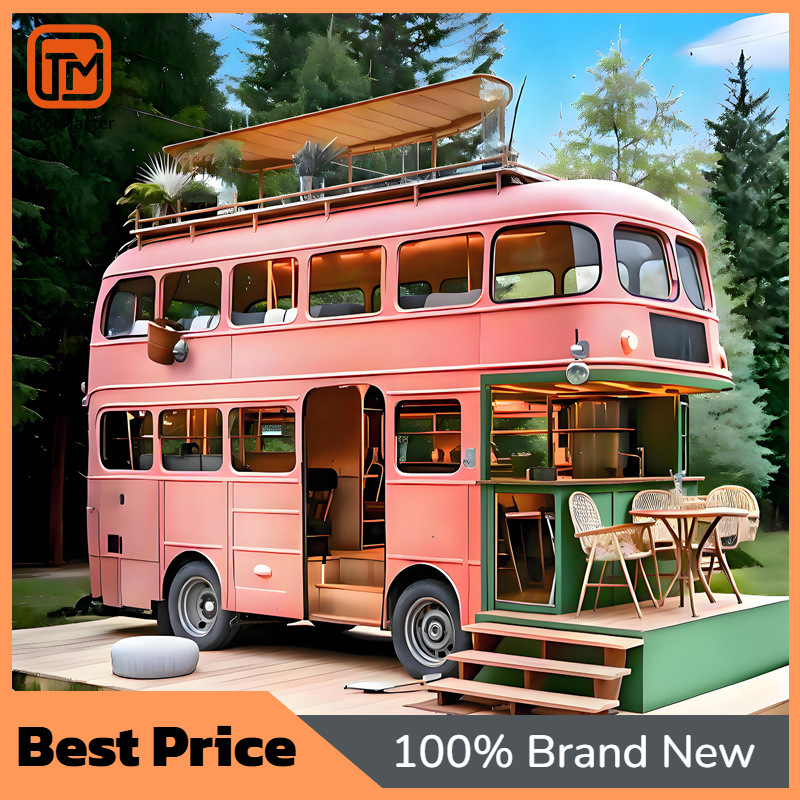 Coffee Tea & Jane - 【Neues Design】Rosa Schmiedeeisen-Doppeldeckerbus-Wagen, mobiler Milchtee- und