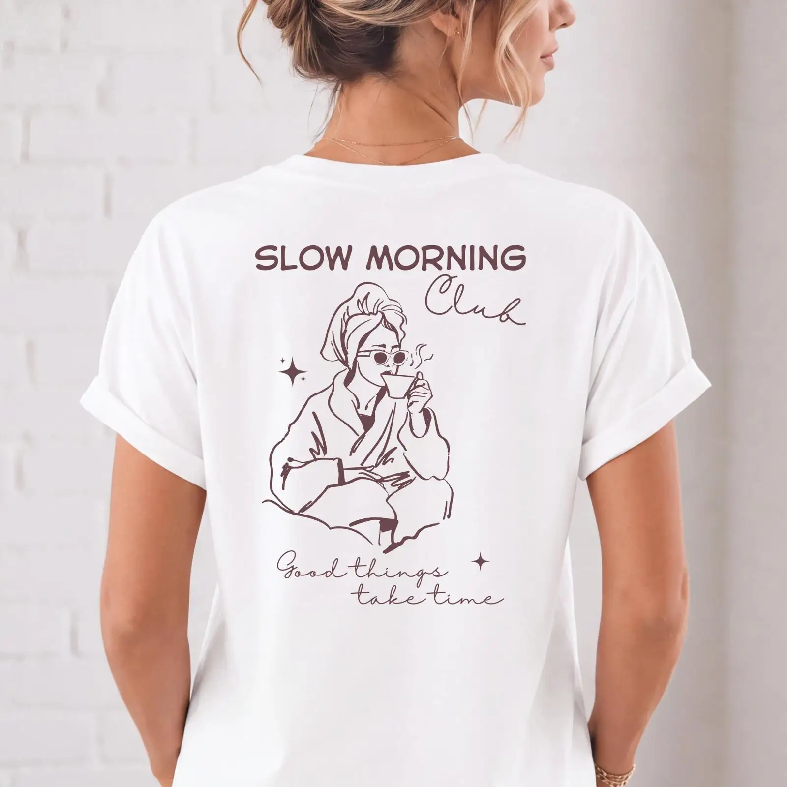 Morning Tea Coffee - Coffee Club T-Shirt für Damen, „Slow