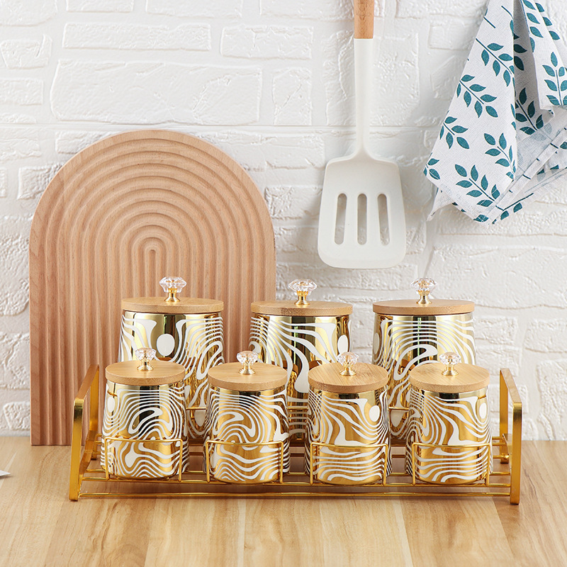 Coffee Tea Canister Set - Set mit 7 farbig glasierten Keramik-Küchenkanister-Sets